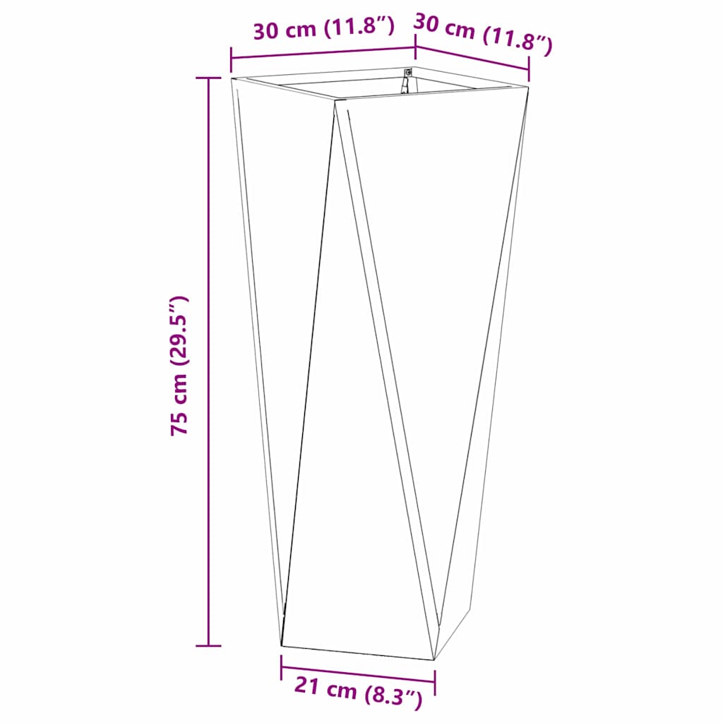 Pflanzkübel Anthrazit 30 x 30 x 75 cm Stahl