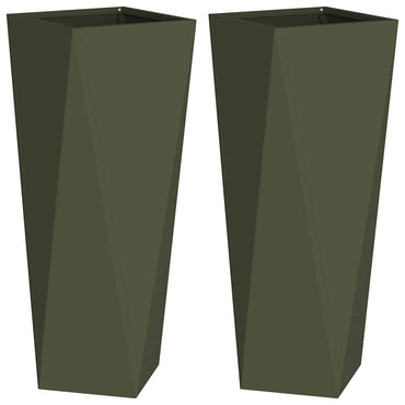 vidaXL Pflanzkübel 2 pcs Olive Grün 30 x 30 x 75 cm Stahl