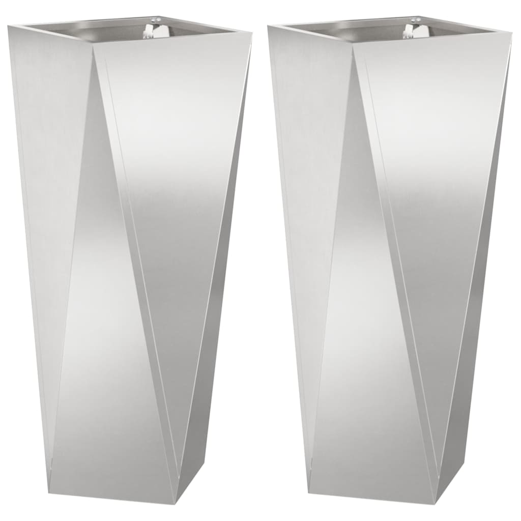 vidaXL Jardinières 2 pcs Argent 30 x 30 x 75 cm Acier inoxydable
