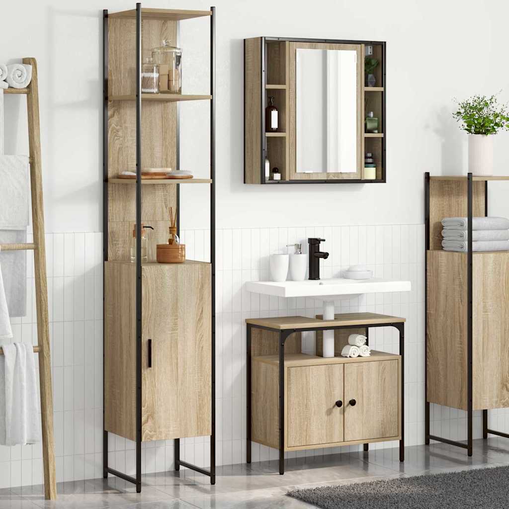vidaXL Badezimmermöbel-Set mit Regal 3 pcs Sonoma-Eiche Holzwerkstoff