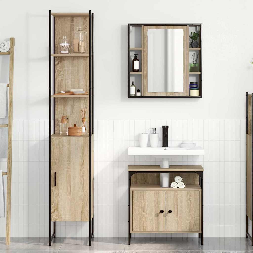 vidaXL Badezimmermöbel-Set mit Regal 3 pcs Sonoma-Eiche Holzwerkstoff
