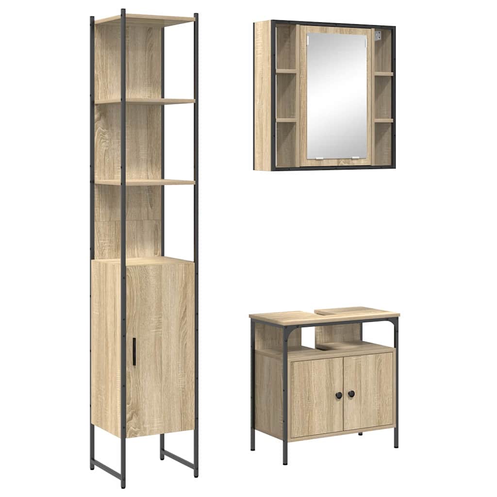 vidaXL Badezimmermöbel-Set mit Regal 3 pcs Sonoma-Eiche Holzwerkstoff