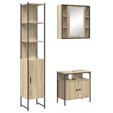 vidaXL Badezimmermöbel-Set mit Regal 3 pcs Sonoma-Eiche Holzwerkstoff