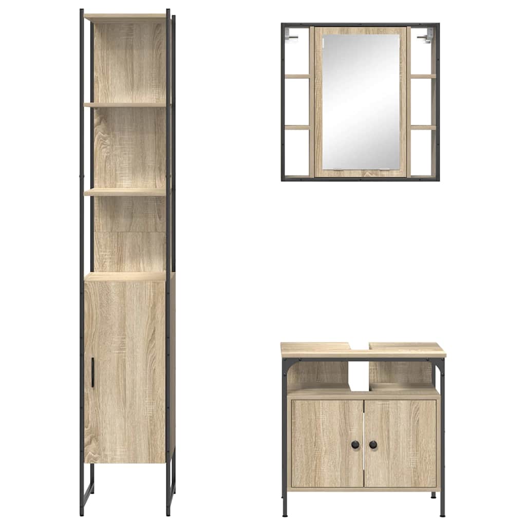 vidaXL Badezimmermöbel-Set mit Regal 3 pcs Sonoma-Eiche Holzwerkstoff