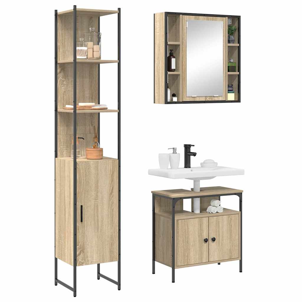 vidaXL Badezimmermöbel-Set mit Regal 3 pcs Sonoma-Eiche Holzwerkstoff