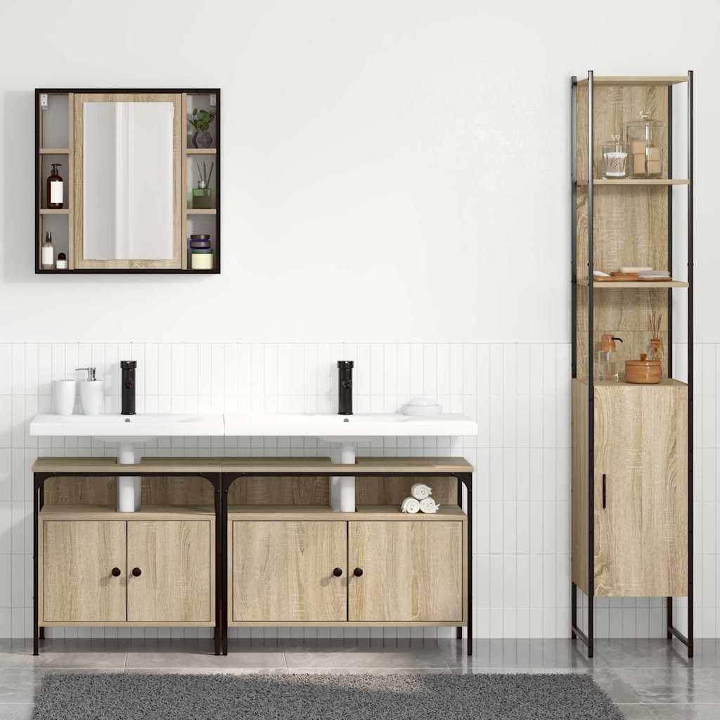 vidaXL Badezimmermöbel-Set mit Regal 4 pcs Sonoma-Eiche Holzwerkstoff