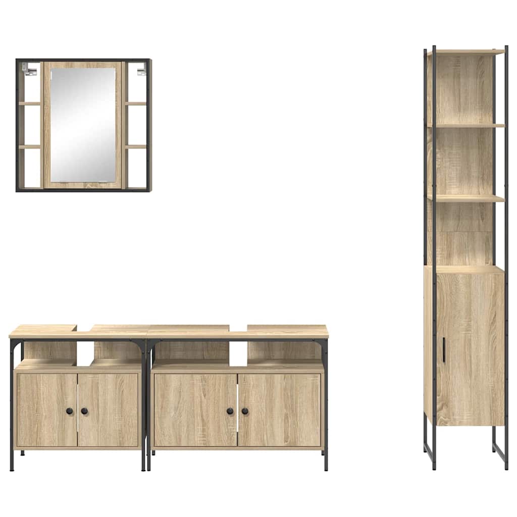 vidaXL Badezimmermöbel-Set mit Regal 4 pcs Sonoma-Eiche Holzwerkstoff