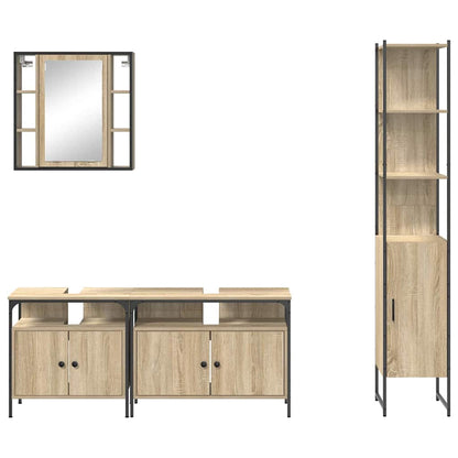 vidaXL Badezimmermöbel-Set mit Regal 4 pcs Sonoma-Eiche Holzwerkstoff