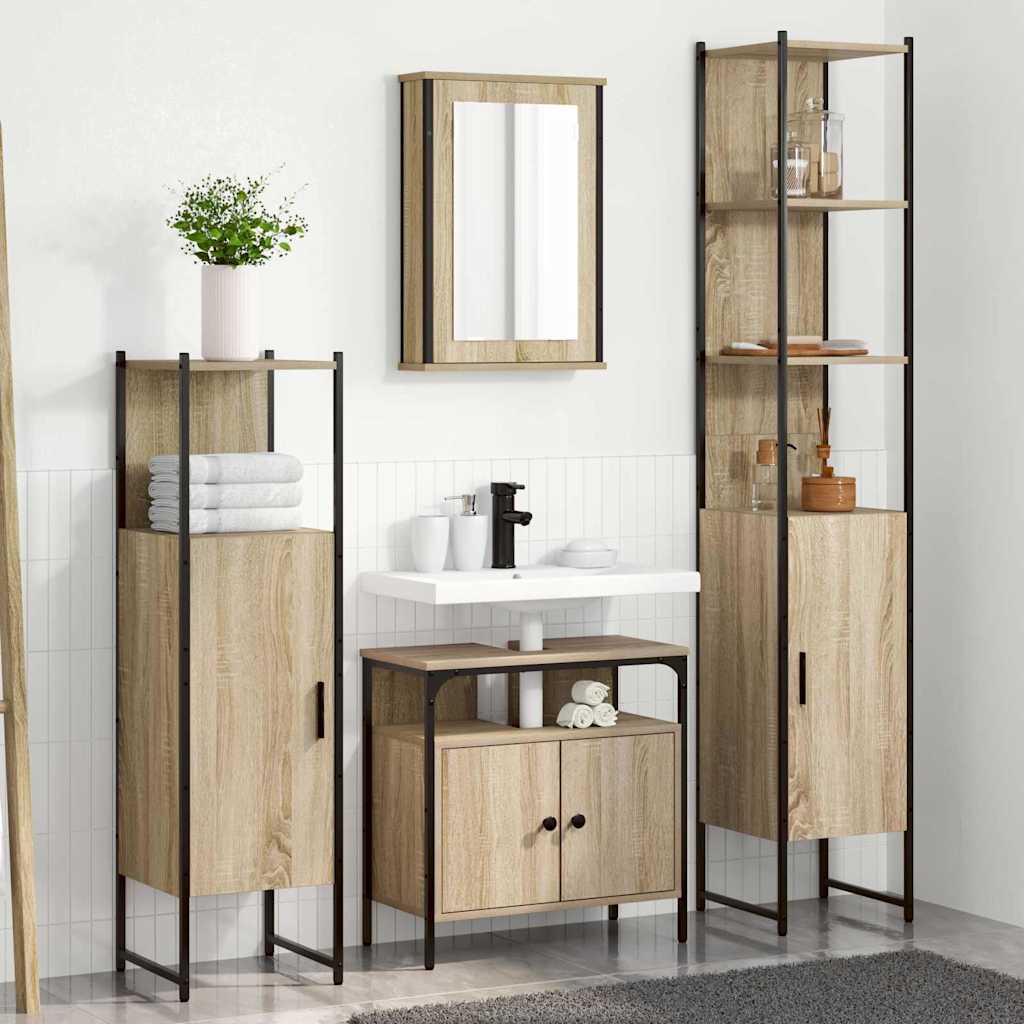 Badezimmermöbel-Set mit Regal 4 pcs Sonoma-Eiche Holzwerkstoff