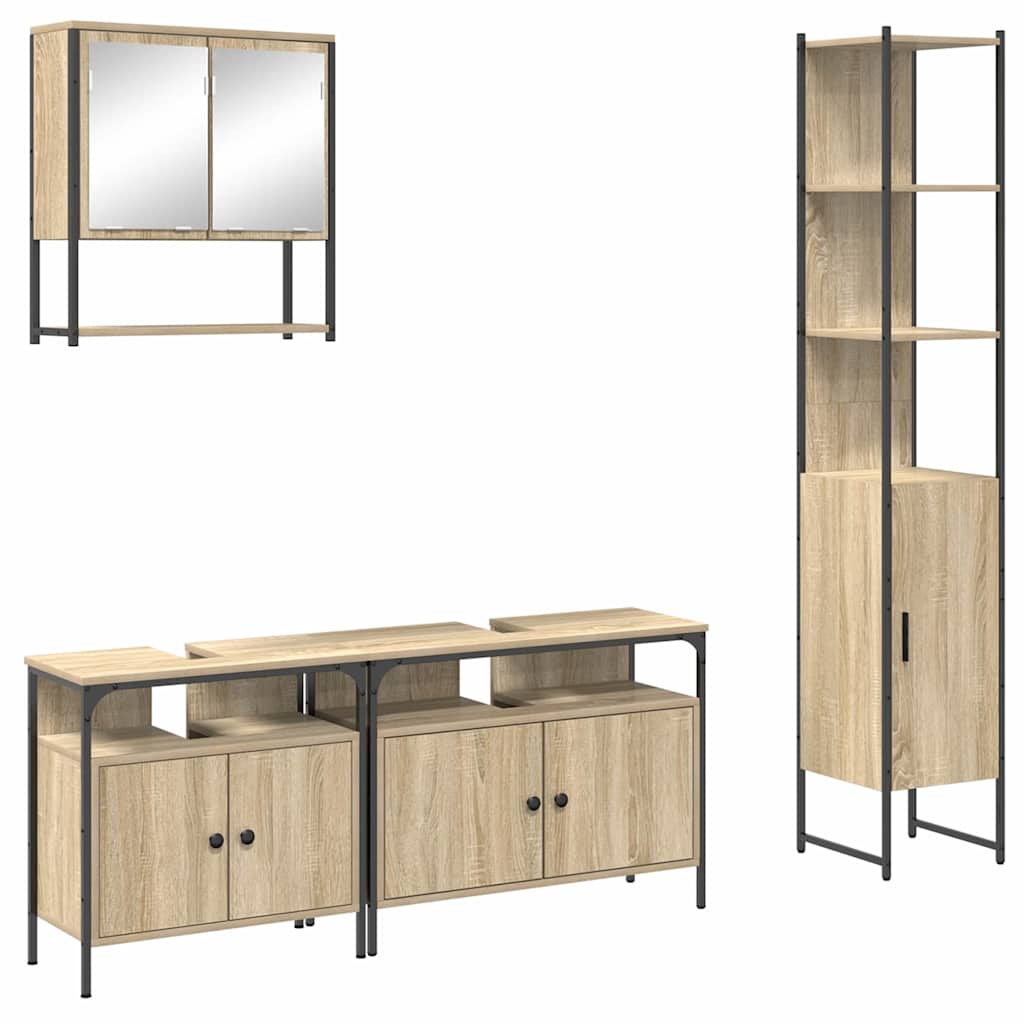 vidaXL Badezimmermöbel-Set mit Regal 4 pcs Sonoma-Eiche Holzwerkstoff