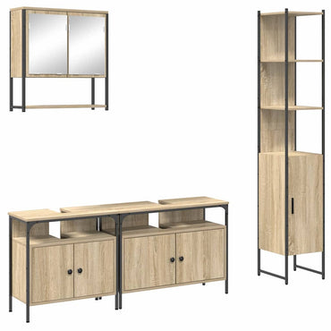 vidaXL Badezimmermöbel-Set mit Regal 4 pcs Sonoma-Eiche Holzwerkstoff