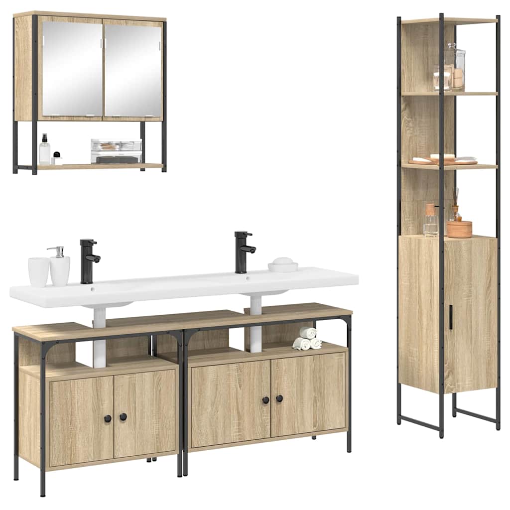vidaXL Badezimmermöbel-Set mit Regal 4 pcs Sonoma-Eiche Holzwerkstoff