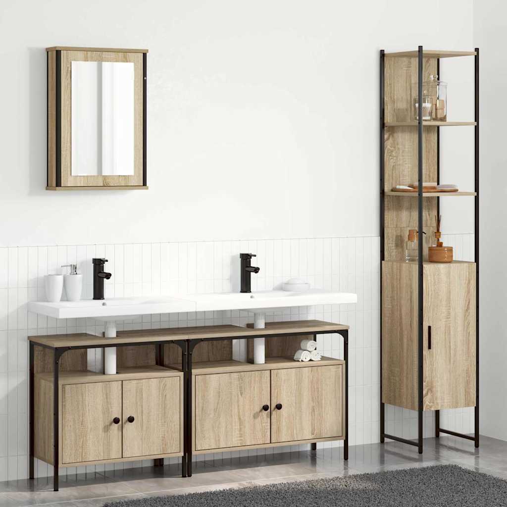 vidaXL Badezimmermöbel-Set mit Regal 4 pcs Sonoma-Eiche Holzwerkstoff