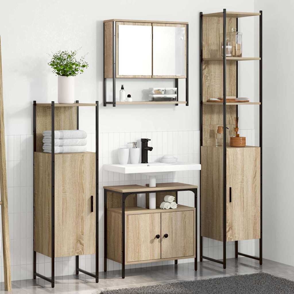 vidaXL Ensemble de meubles de salle de bain avec étagère 4 pcs Chêne Sonoma Bois d'ingénierie