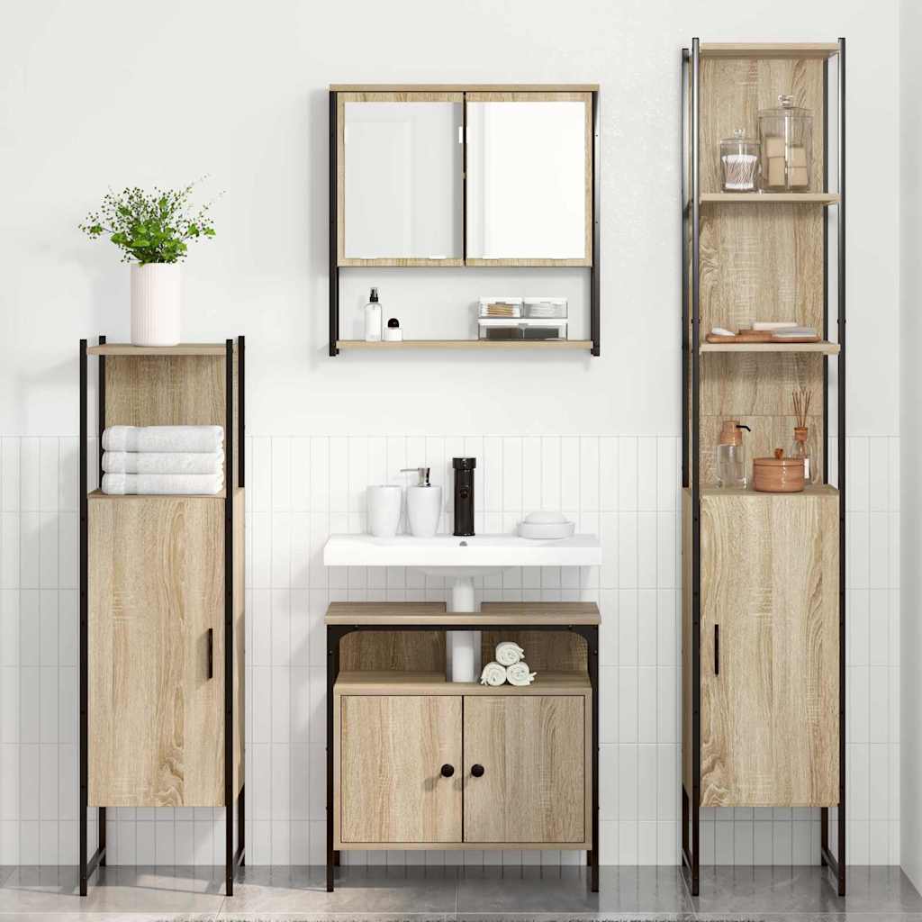 vidaXL Ensemble de meubles de salle de bain avec étagère 4 pcs Chêne Sonoma Bois d'ingénierie