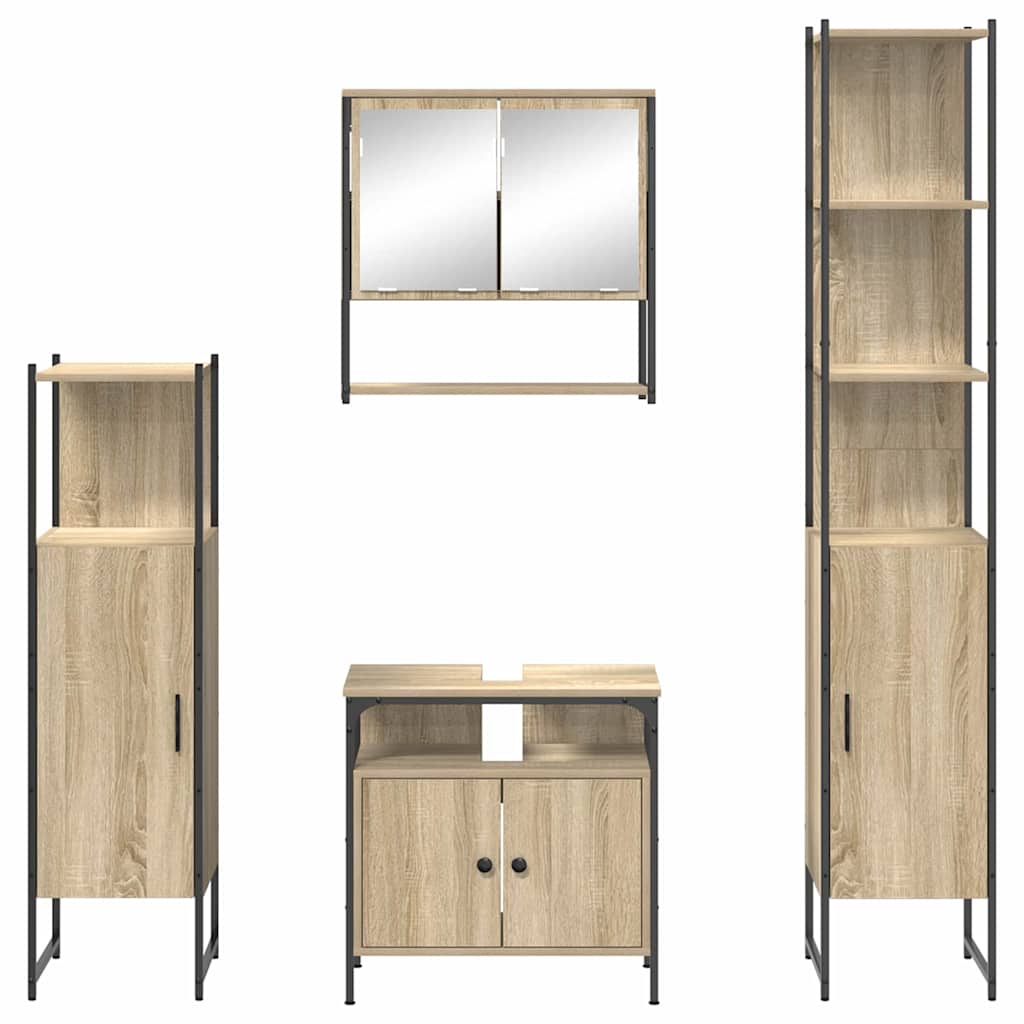 vidaXL Ensemble de meubles de salle de bain avec étagère 4 pcs Chêne Sonoma Bois d'ingénierie