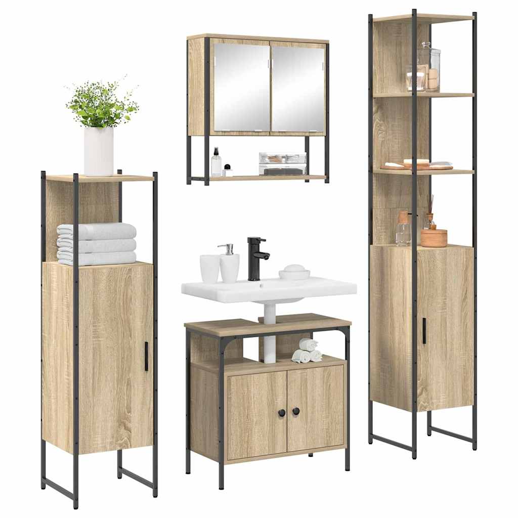 vidaXL Ensemble de meubles de salle de bain avec étagère 4 pcs Chêne Sonoma Bois d'ingénierie