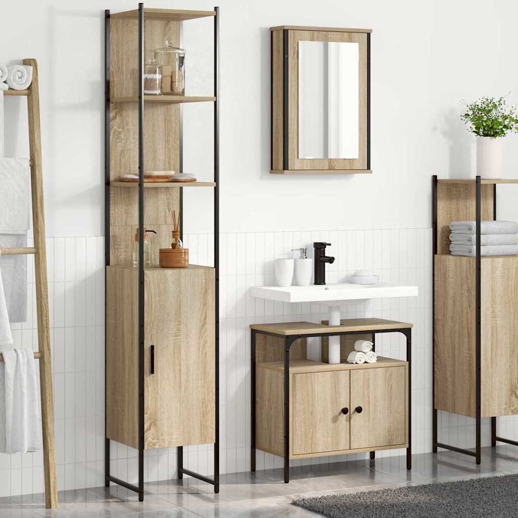 vidaXL Ensemble de meubles de salle de bain avec étagère 3 pcs Chêne Sonoma Bois d'ingénierie