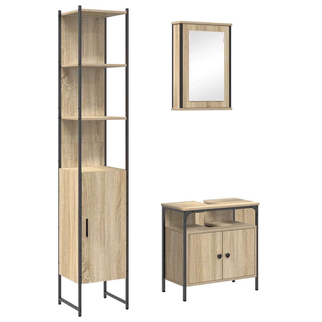 vidaXL Ensemble de meubles de salle de bain avec étagère 3 pcs Chêne Sonoma Bois d'ingénierie