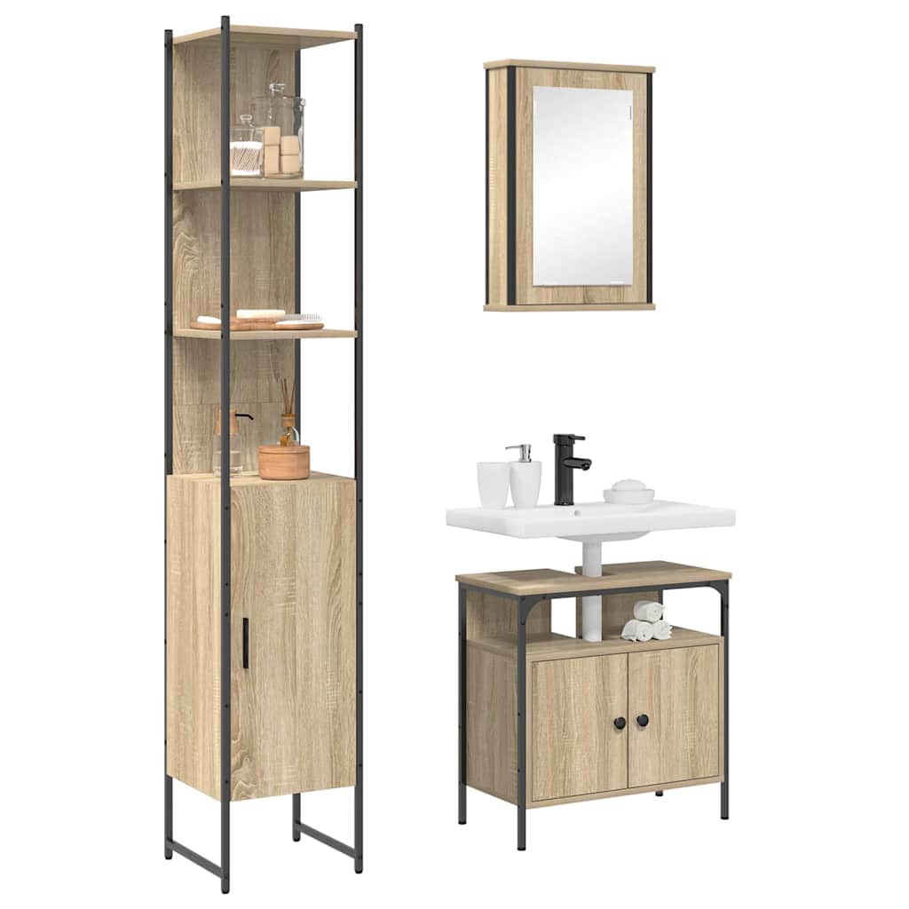 vidaXL Ensemble de meubles de salle de bain avec étagère 3 pcs Chêne Sonoma Bois d'ingénierie