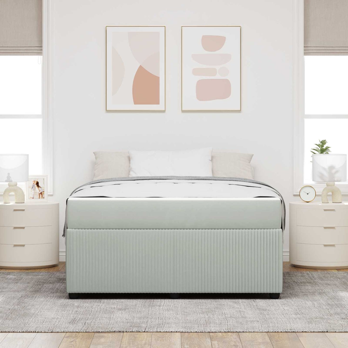 vidaXL Bettrahmen mit Matratze Hellgrau 160 x 200 cm Stoff
