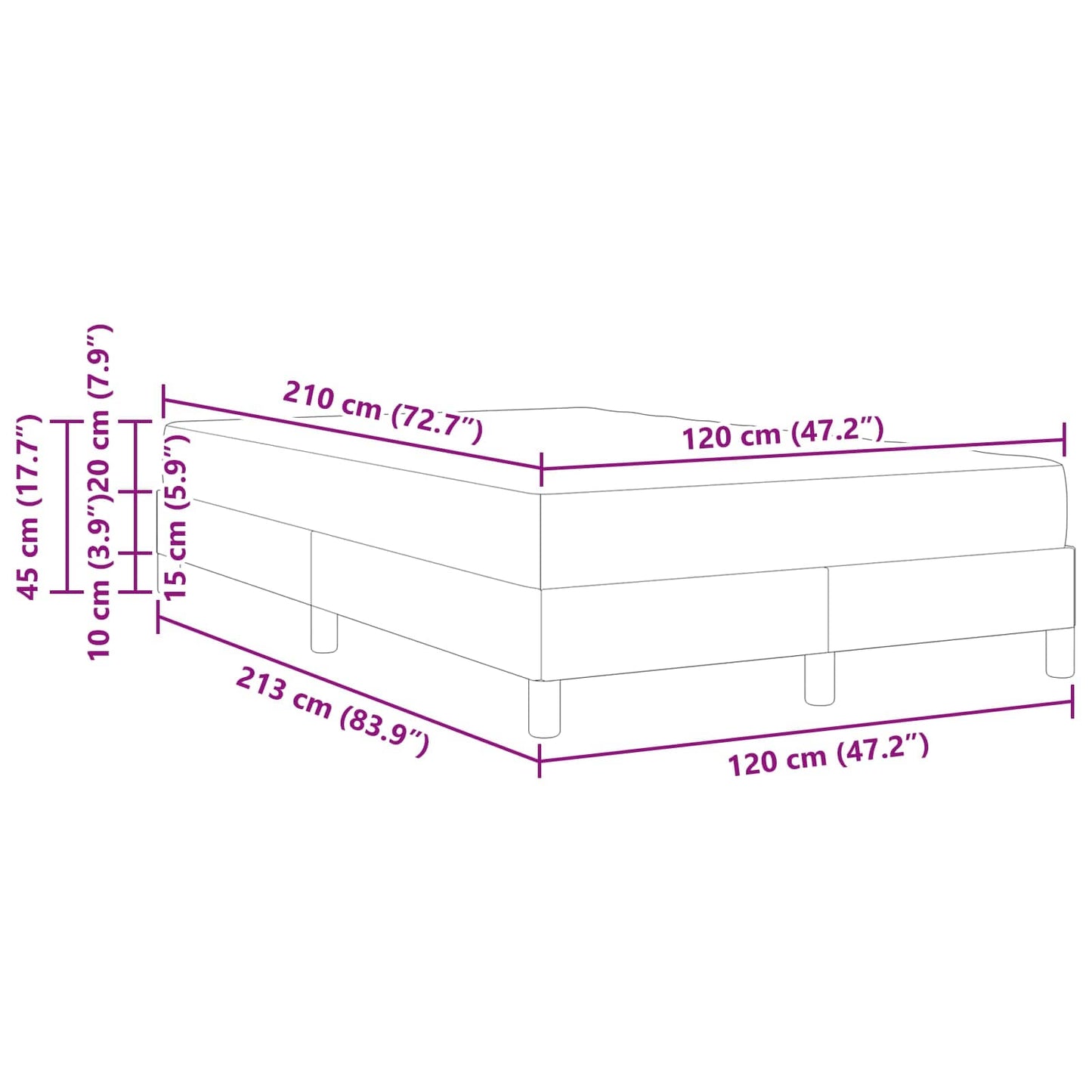 vidaXL Boxspringbett mit Matratze Hellgrau 120 x 210 cm Stoff