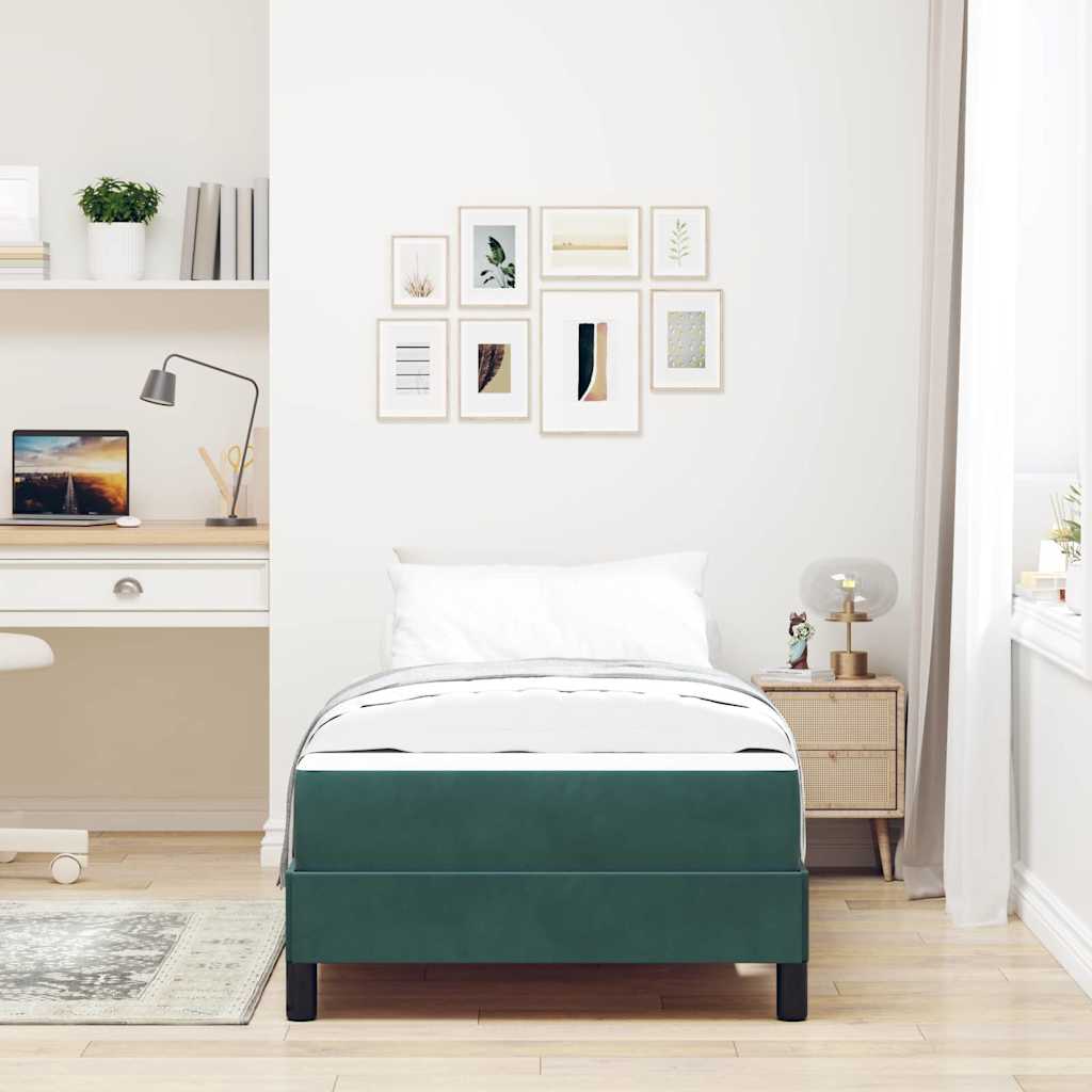 vidaXL Boxspringbett mit Matratze Dunkelgrün 90 x 220 cm Stoff