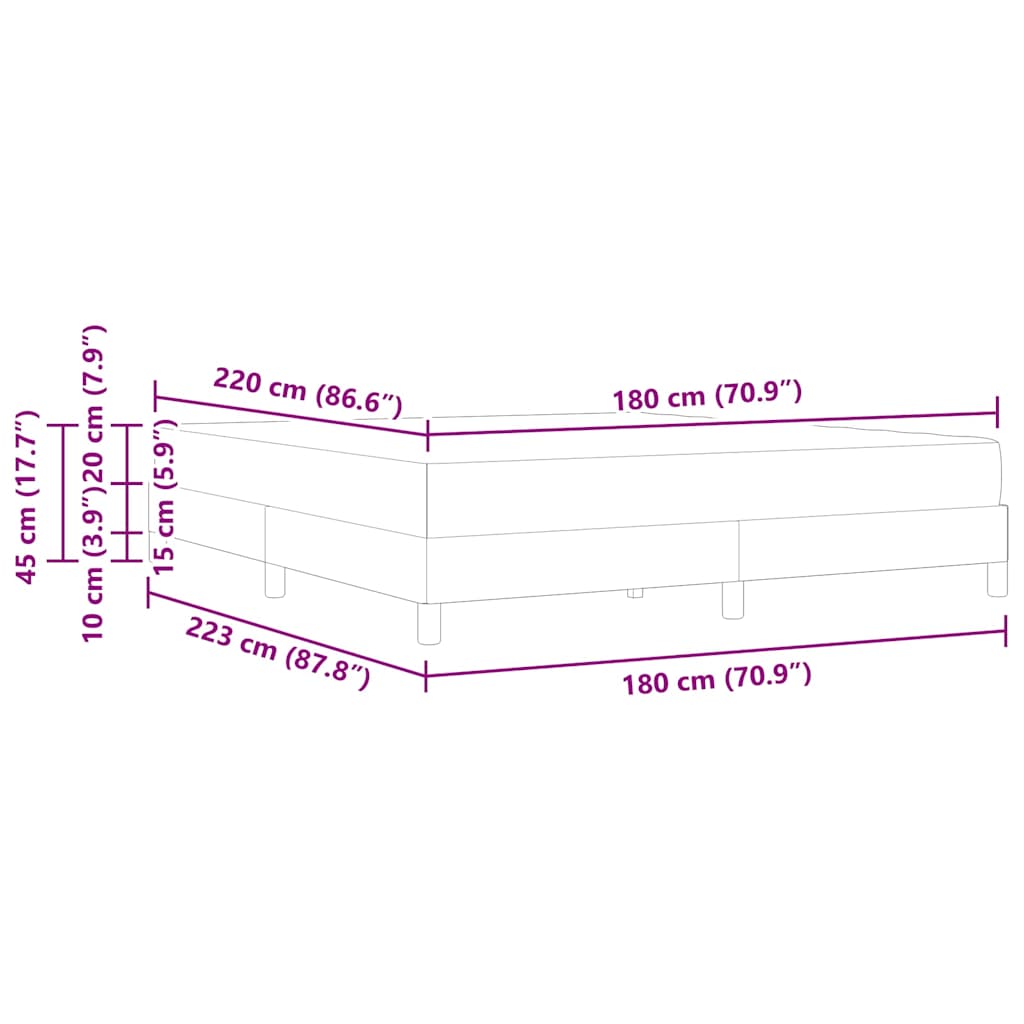 vidaXL Boxspringbett mit Matratze Schwarz 180 x 220 cm Stoff