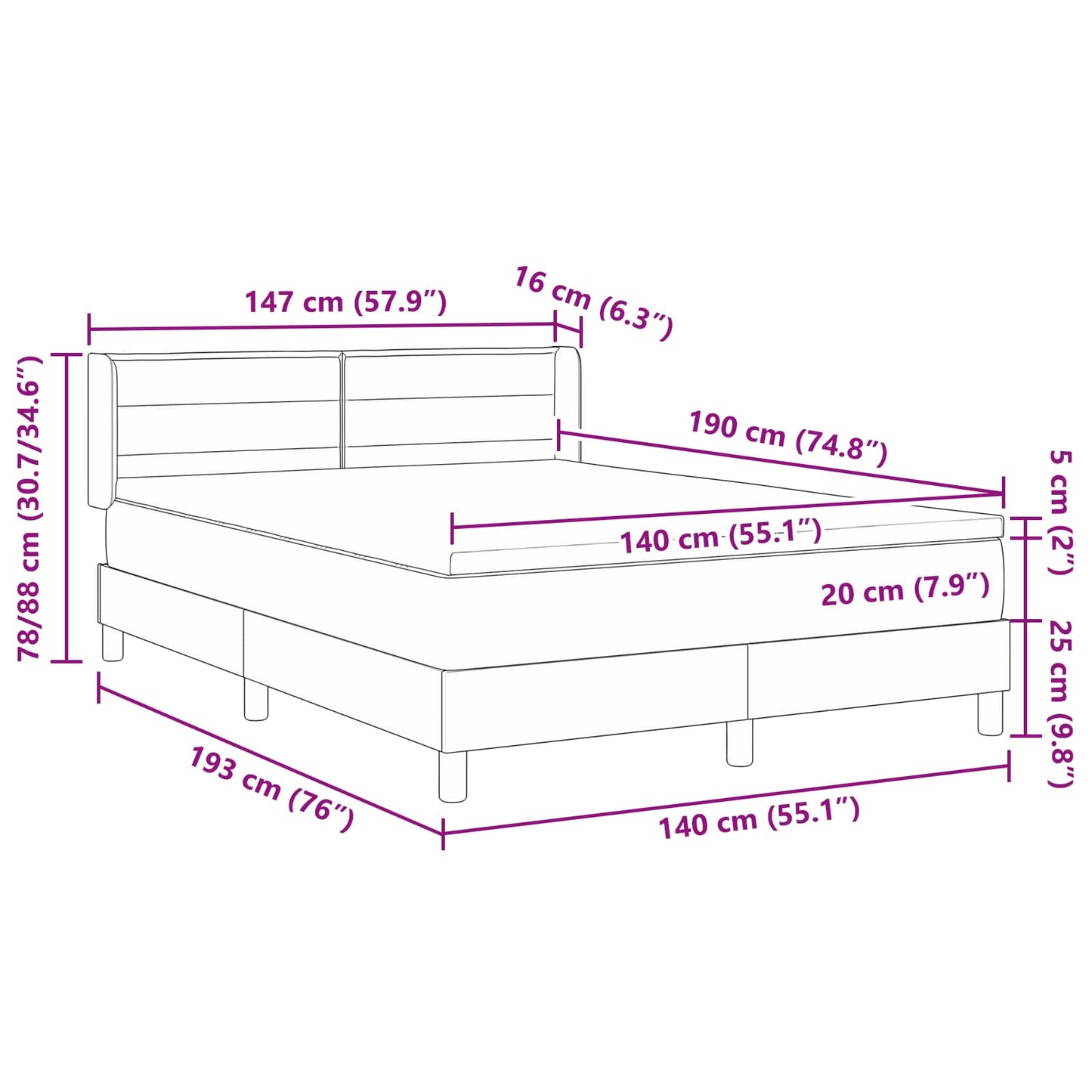 Boxspringbett mit Matratze Dunkelbraun 190 x 140 cm Polyester