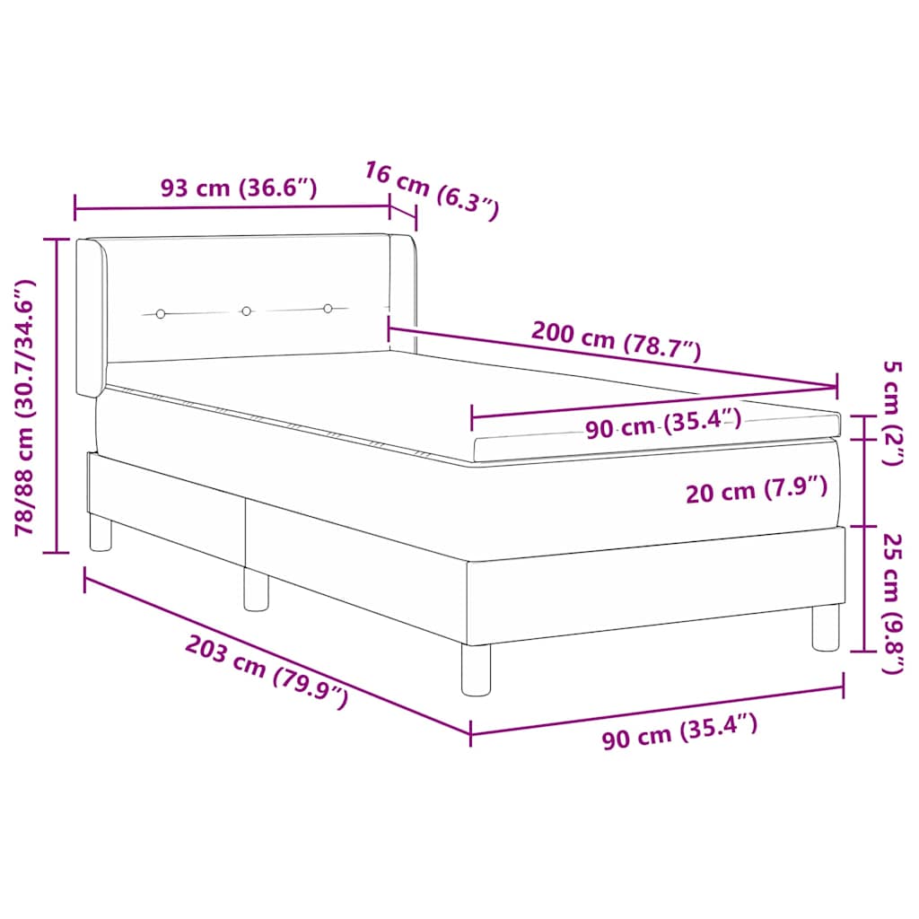 vidaXL Boxspringbett mit Matratze mit Kopfteil Taupe 90 x 200 cm Stoff