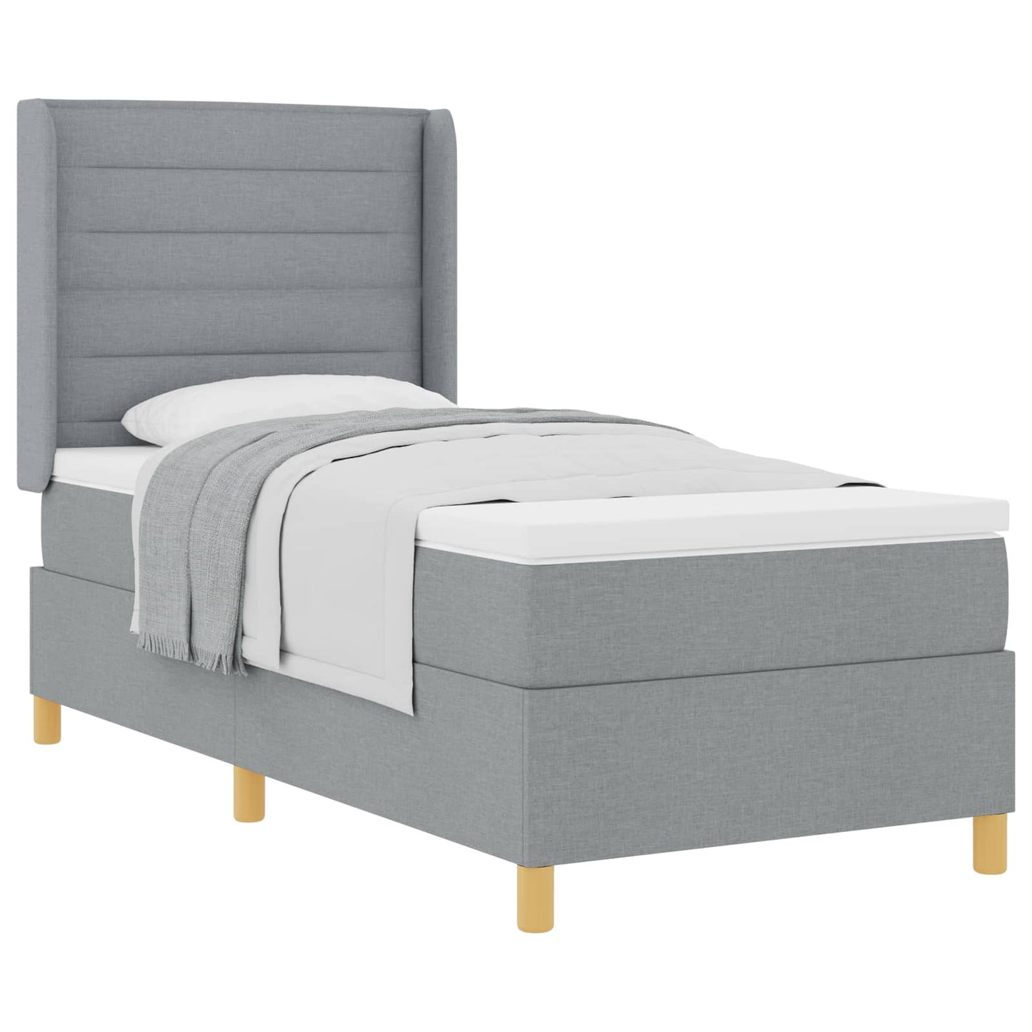 Boxspringbett mit Matratze Hellgrau 90 x 190 cm Stoff
