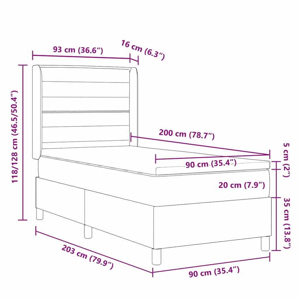 Boxspringbett mit Matratze Dunkelgrau 90 x 200 cm Stoff