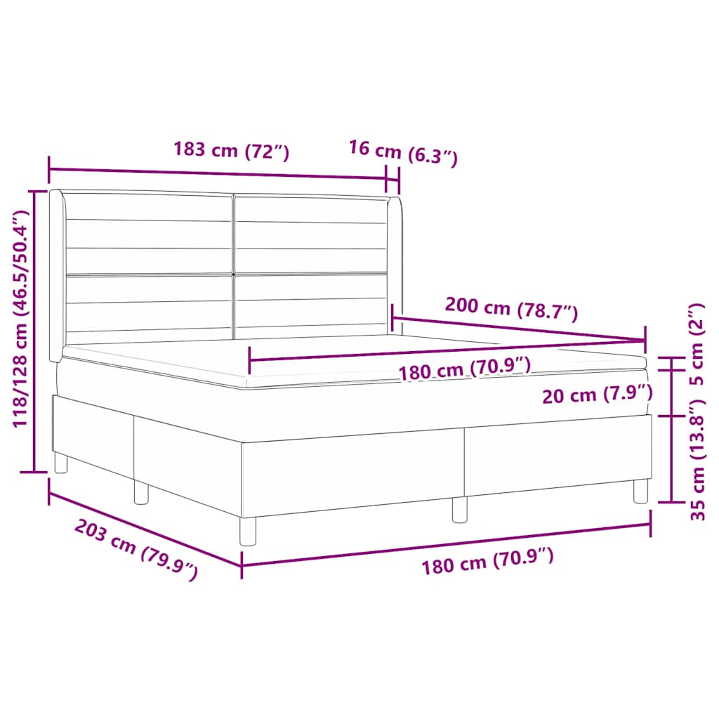 vidaXL Boxspringbett mit Matratze Schwarz 180 x 200 cm Stoff