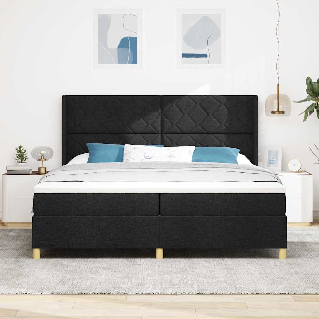 vidaXL Lit à sommier tapissier avec matelas Noir 200 x 200 cm Tissu