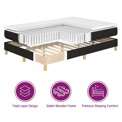vidaXL Lit à sommier tapissier avec matelas Noir 200 x 200 cm Tissu