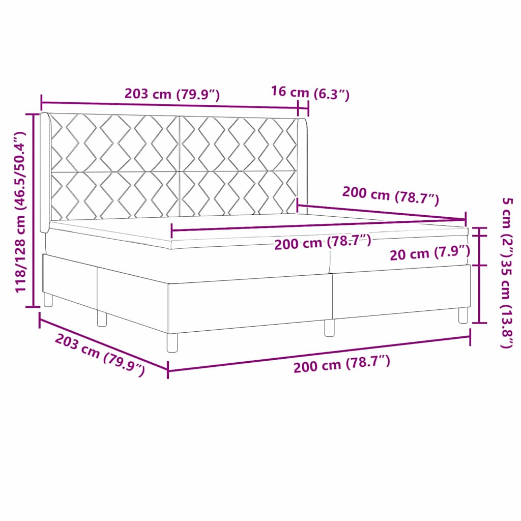 vidaXL Lit à sommier tapissier avec matelas Noir 200 x 200 cm Tissu