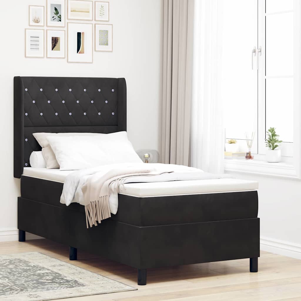 vidaXL Boxspringbett mit Matratze Schwarz 100 x 200 cm Samt