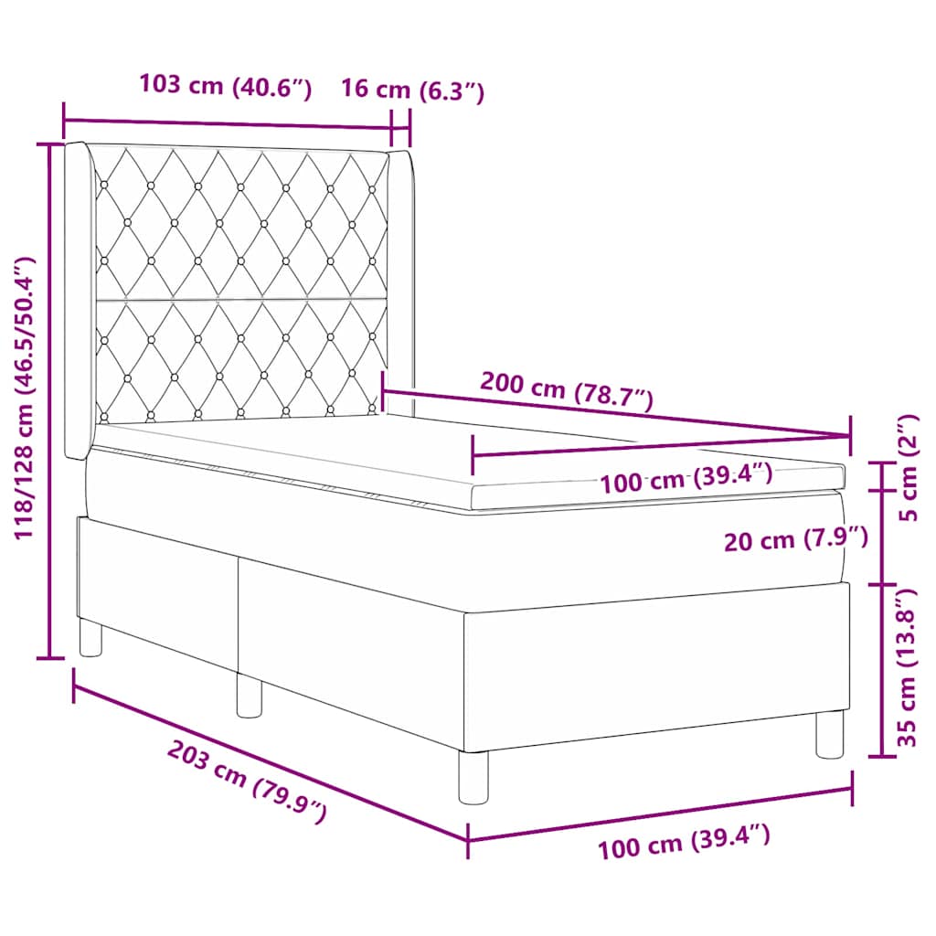 vidaXL Boxspringbett mit Matratze Schwarz 100 x 200 cm Samt
