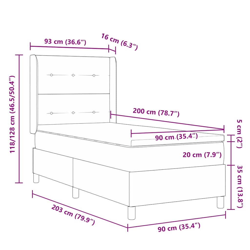 Boxspringbett mit Matratze Dunkelgrau 90 x 200 cm Samt