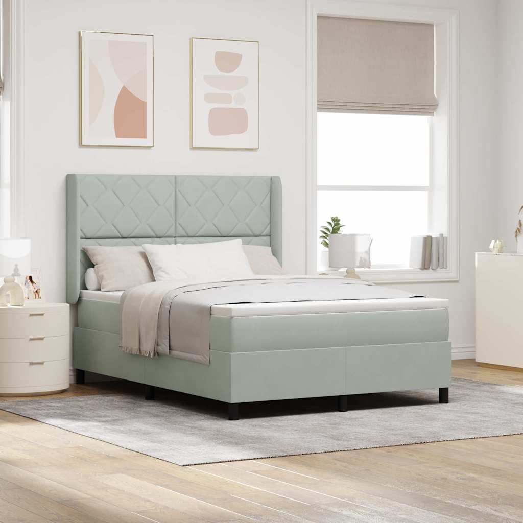 Boxspringbett mit Matratze Hellgrau 140 x 190 cm Samt