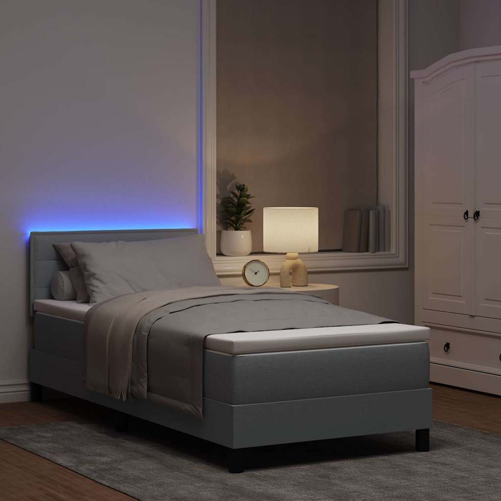 Boxspringbett mit Matratze mit LED Hellgrau 90 x 190 cm Stoff