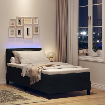 Boxspringbett mit Matratze mit LED Schwarz 90 x 190 cm Stoff