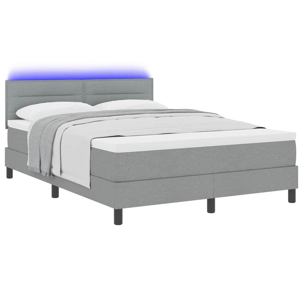 Boxspringbett mit Matratze mit LED Hellgrau 140 x 190 cm Stoff