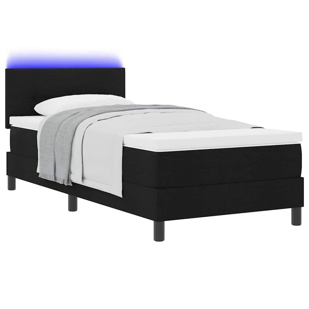 Boxspringbett mit Matratze mit LED Schwarz 90 x 190 cm Stoff