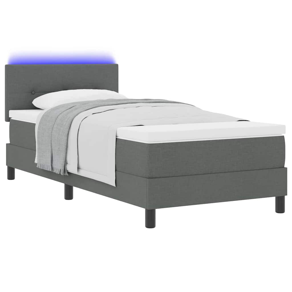 Boxspringbett mit Matratze mit LED Dunkelgrau 90 x 200 cm Stoff