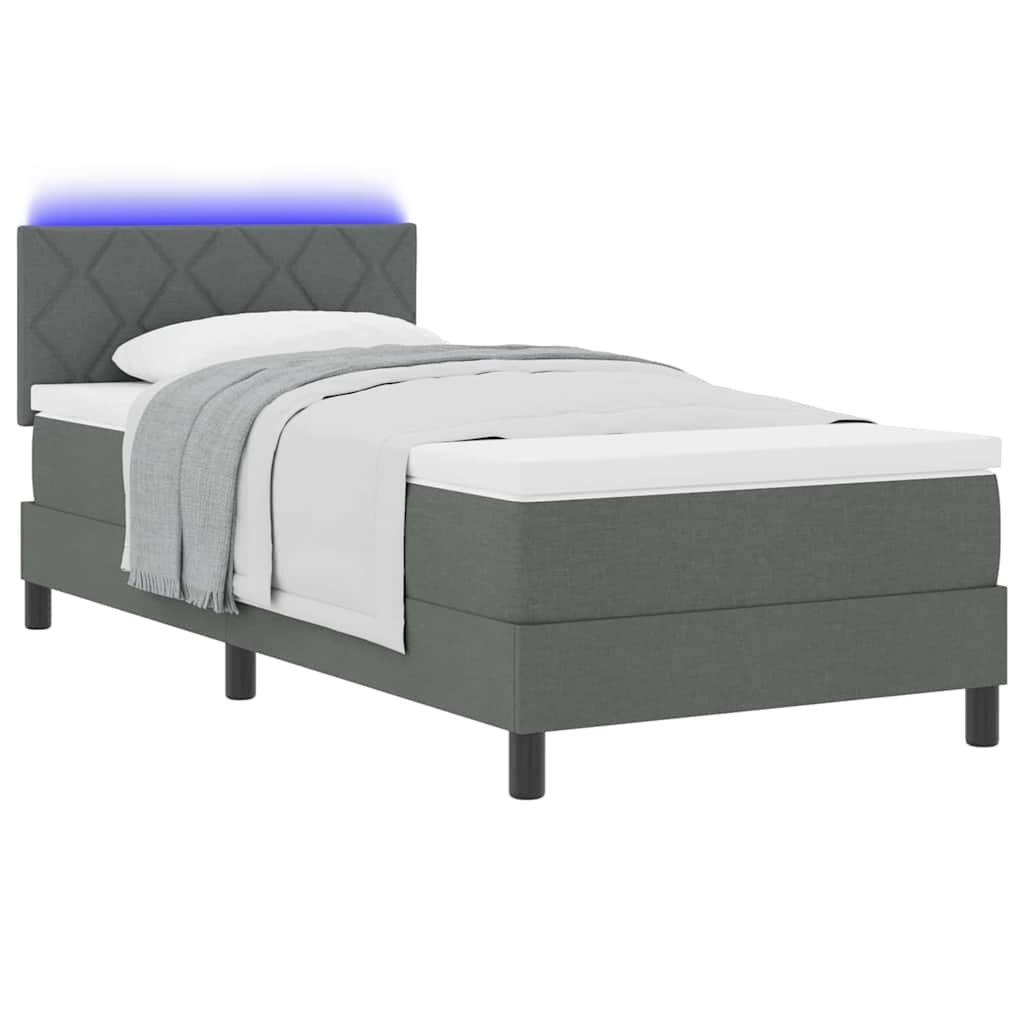 Boxspringbett mit Matratze mit LED Dunkelgrau 90 x 190 cm Stoff