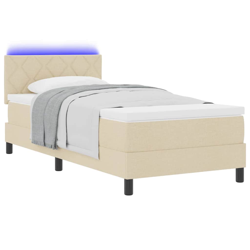 Boxspringbett mit Matratze mit LED Creme 90 x 200 cm Stoff