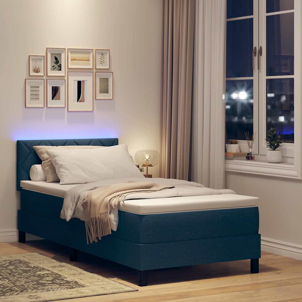 Boxspringbett mit Matratze mit LED Blau 90 x 200 cm Stoff