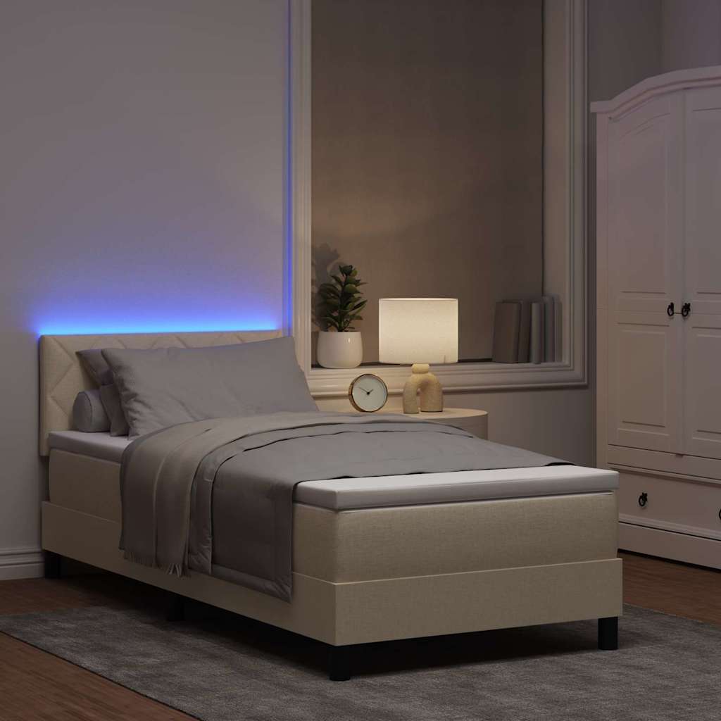 Boxspringbett mit Matratze mit LED Creme 100 x 200 cm Stoff