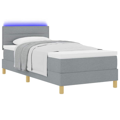 LED Boxspringbett mit Matratze Hellgrau 80 x 200 cm Stoff